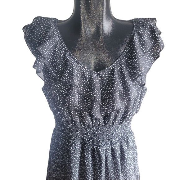 Suzy Shier Black and White Polka Dot Ruffle Neckline Sleeveless Dress 1X - Picture 2 of 7
